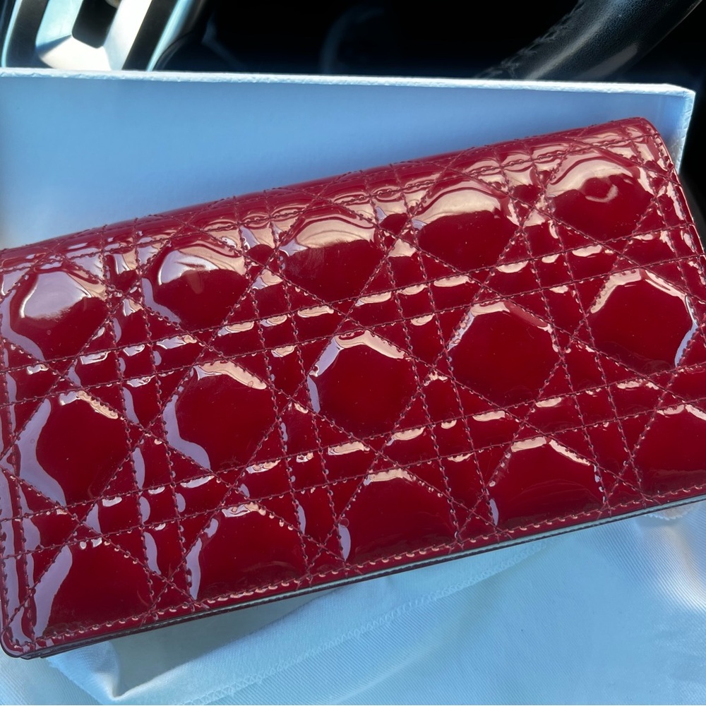 Lady Dior red patent clutch